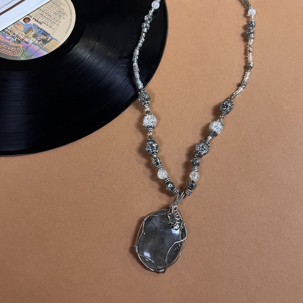 Boutique Smoky Quartz Beaded Handmade Retro Sparkle Silver Necklace